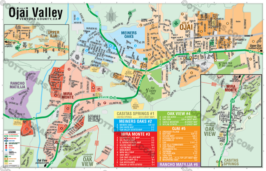 Ojai Valley Map, Ventura County, CA - POSTER PRINTS
