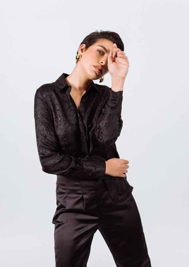 Elegance Silk Blouse in Black Paisley – Women’s Luxury Silk Top
