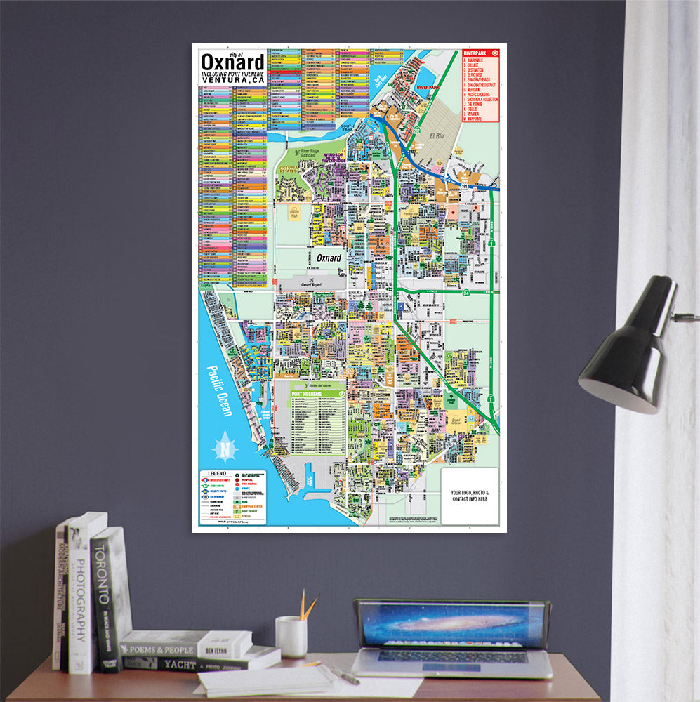 Oxnard and Port Hueneme Map, Ventura, CA - POSTER PRINTS