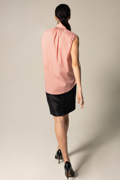 Italian Cotton Orange Sleeveless Top – Elegant Summer Blouse - Lolomo!