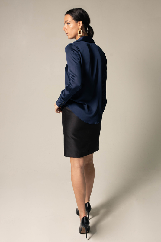 Classy Women Silk Blouse in Royal Blue – Elegant Silk Top - Lolomo!