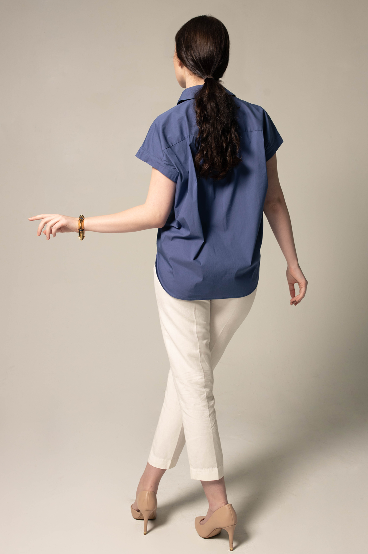 Womens Gather Collar Shirt in Navy – Elegant Blouse - Lolomo!
