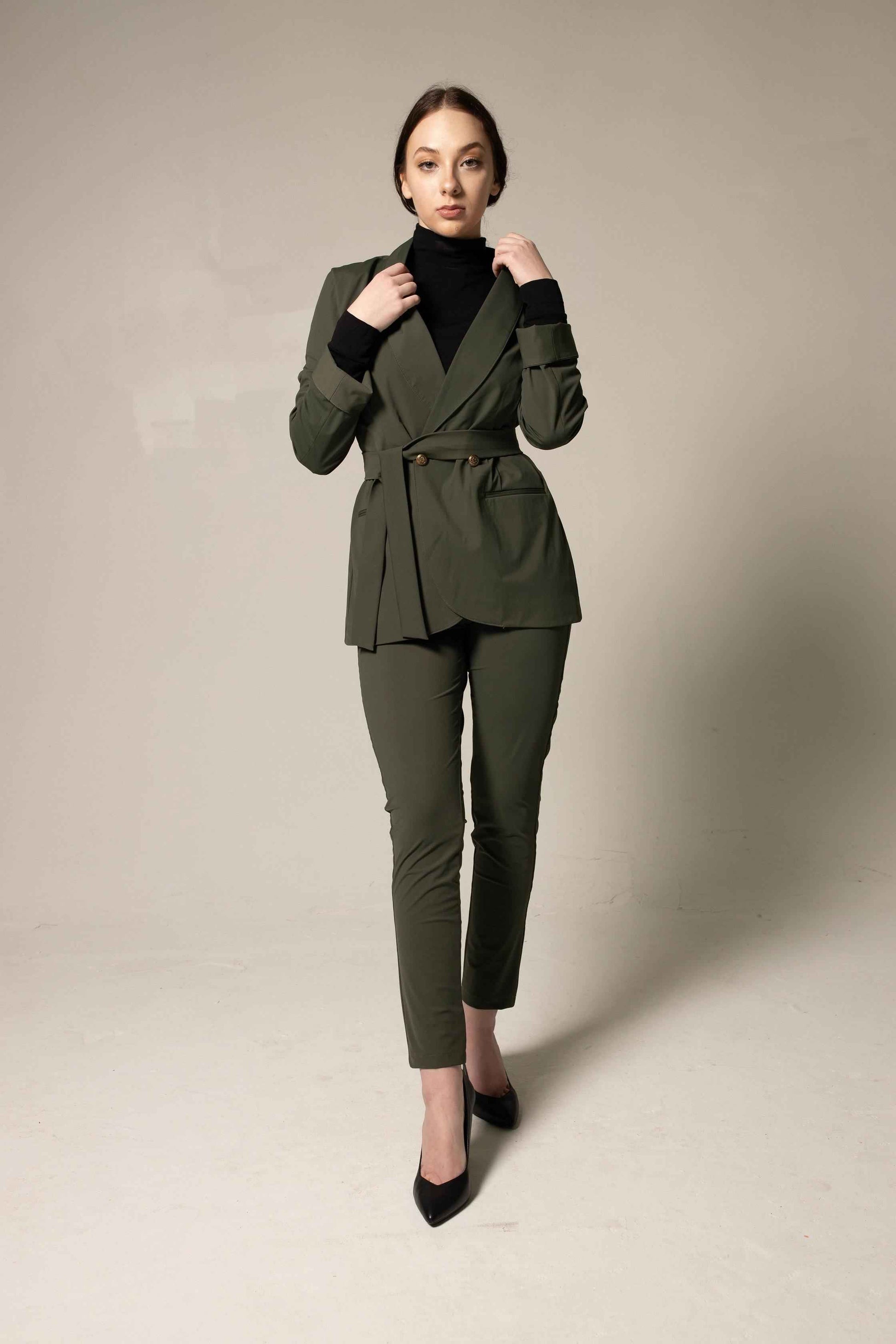 Women's Olive Blazer with Front Buttons – Tailored Blazer for Women