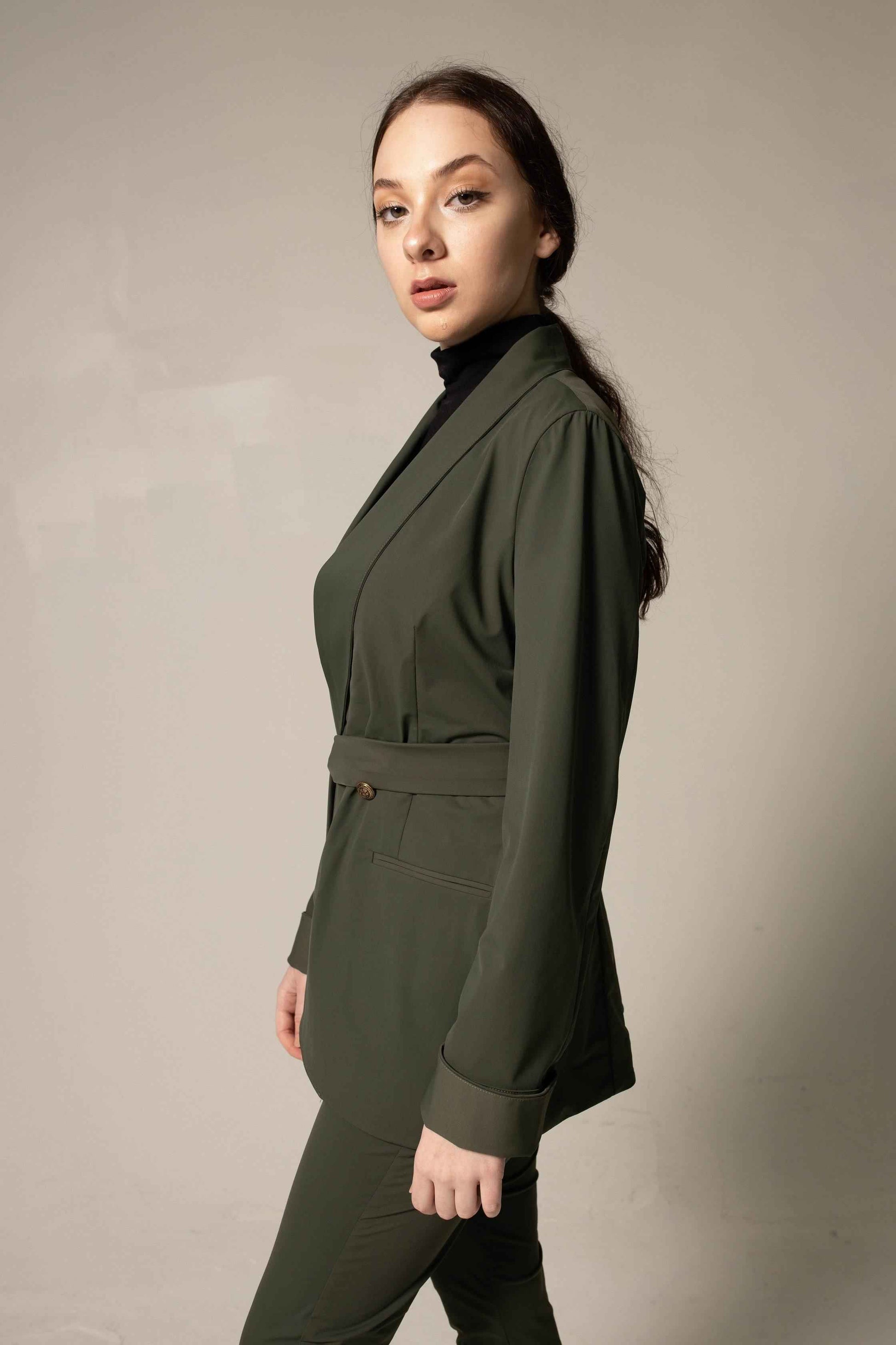 Women's Olive Blazer with Front Buttons – Tailored Blazer for Women