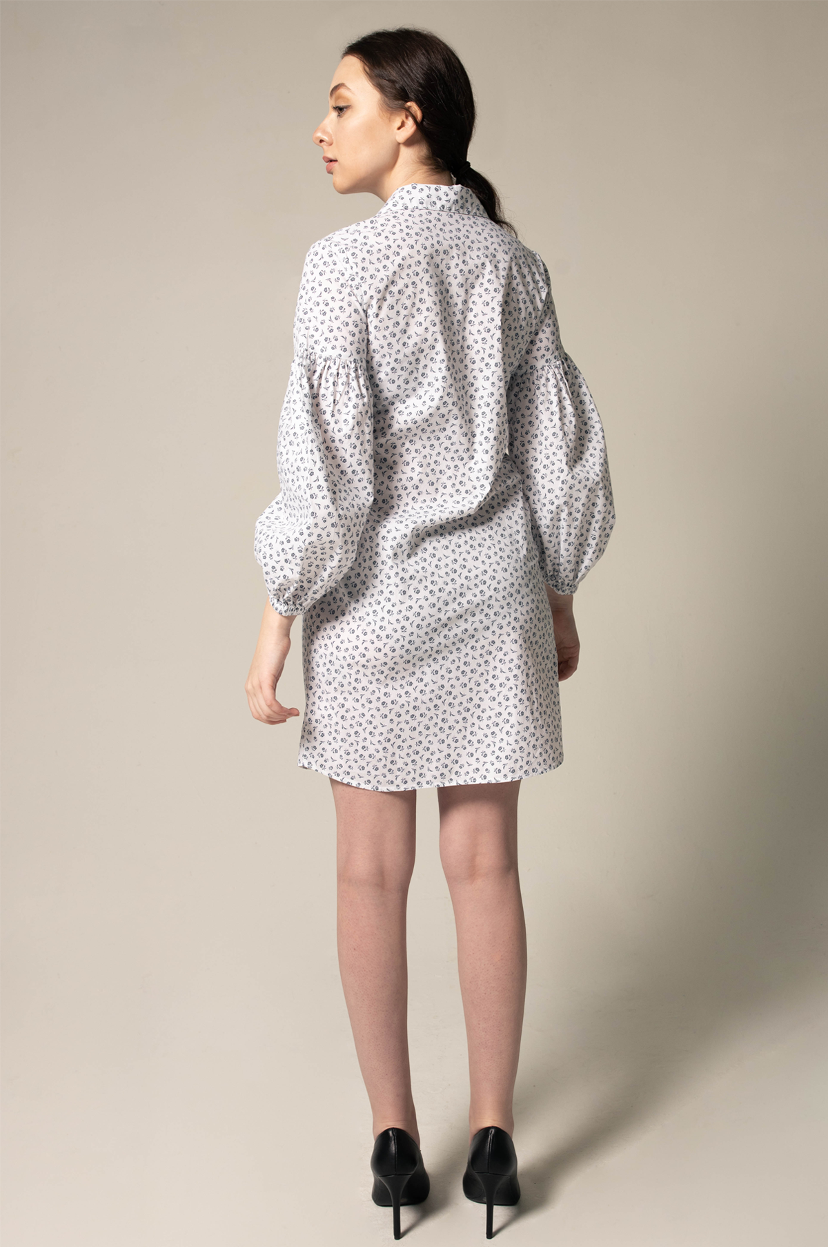 Shirt Dress with Oversized Sleeves in White Floral – Summer Dress - Lolomo!