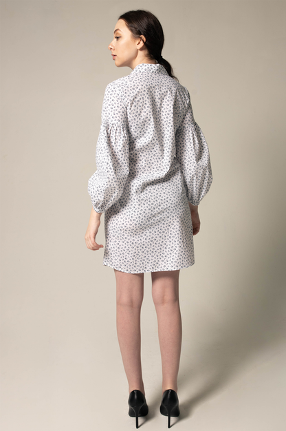 Shirt Dress with Oversized Sleeves in White Floral – Summer Dress - Lolomo!