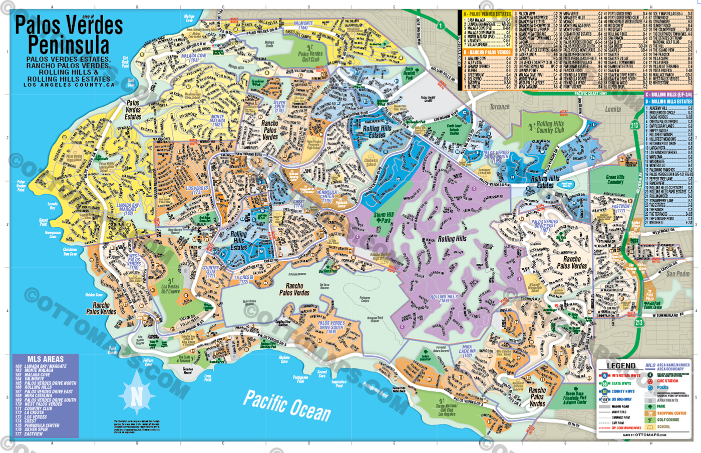 Palos Verdes Peninsula Map, LA County - POSTER PRINTS