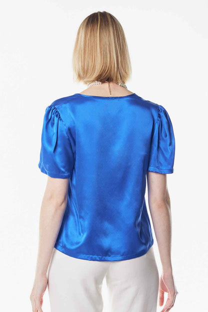 Shining V-Neck Blouse in Blue – Women’s Elegant V-Neck Top
