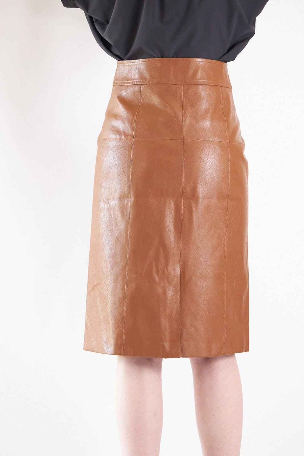 Glossy Brown Vegan Leather Pencil Skirt – Women’s Chic Leather Skirt