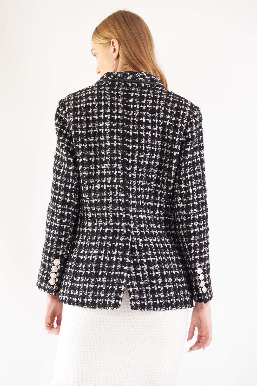 Blazer à carreaux en tweed noir et blanc – Veste cintrée chic pour femme