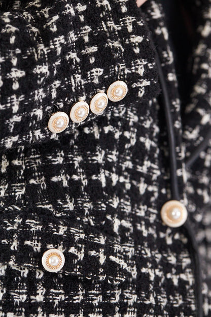 Blazer à carreaux en tweed noir et blanc – Veste cintrée chic pour femme