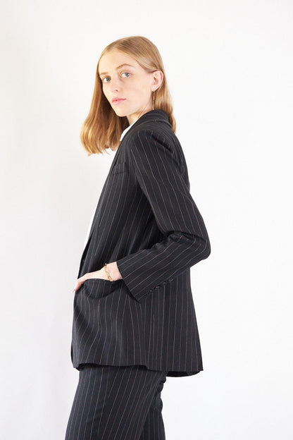 Blazer noir à rayures fines – Veste de bureau ajustée pour femme