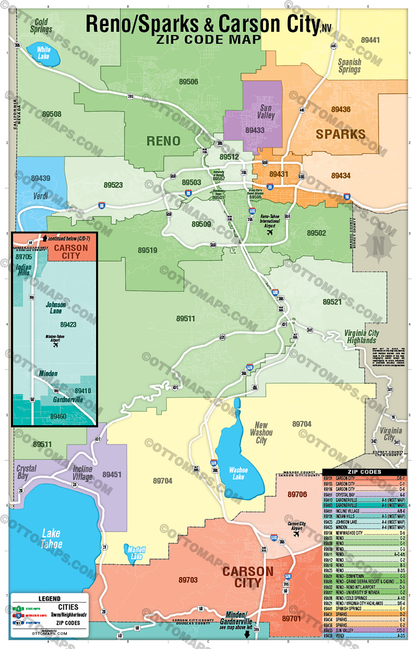 Reno - Sparks - Carson City Zip Code Map - POSTER PRINTS - Lolomo!