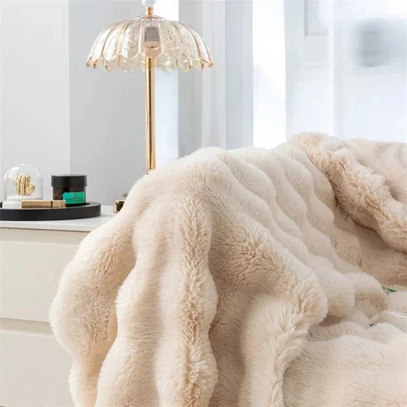 Soft and Cozy Toscana Rabbit Fur Blanket With Double-sided Bubble Fleece - Perfect for Office and Sofa Cover Warm Winter Bed