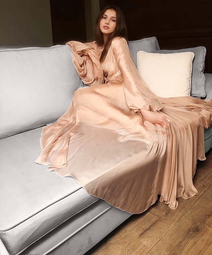 Unique Silky Shiny Crinkle Chiffon long Lingerie Robe dress