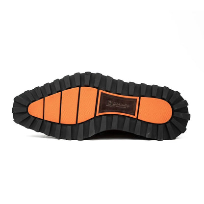 Thick-soled calfskin formal brogue derby shoes Brown