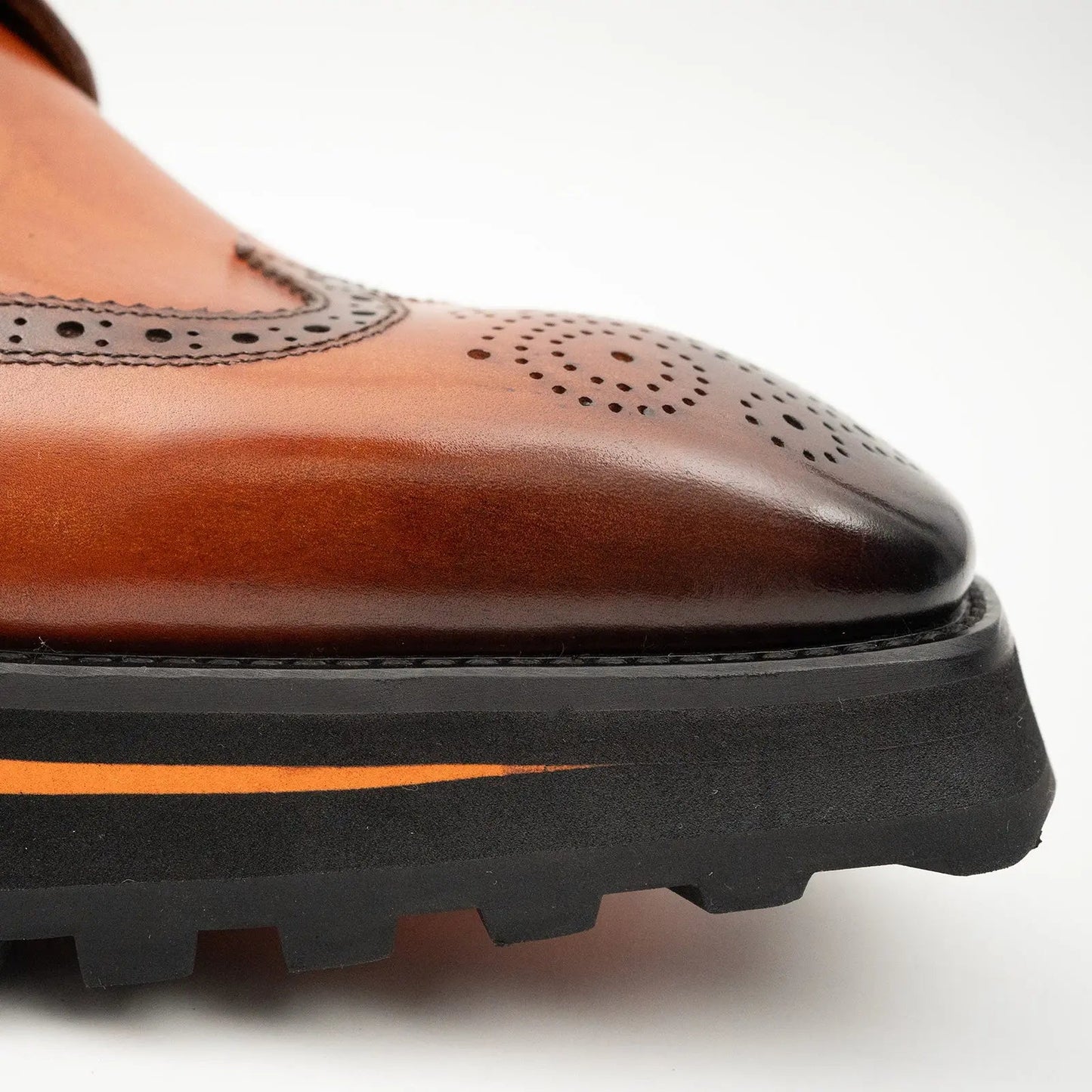 Thick-soled calfskin formal brogue derby shoes Brown