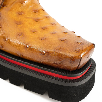 Thick-soled ochre ostrich leather Derby shoes