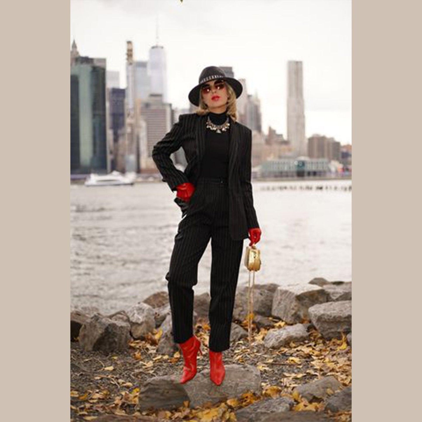 Pantalon de costume noir à rayures fines – Pantalon de bureau sur mesure pour femme