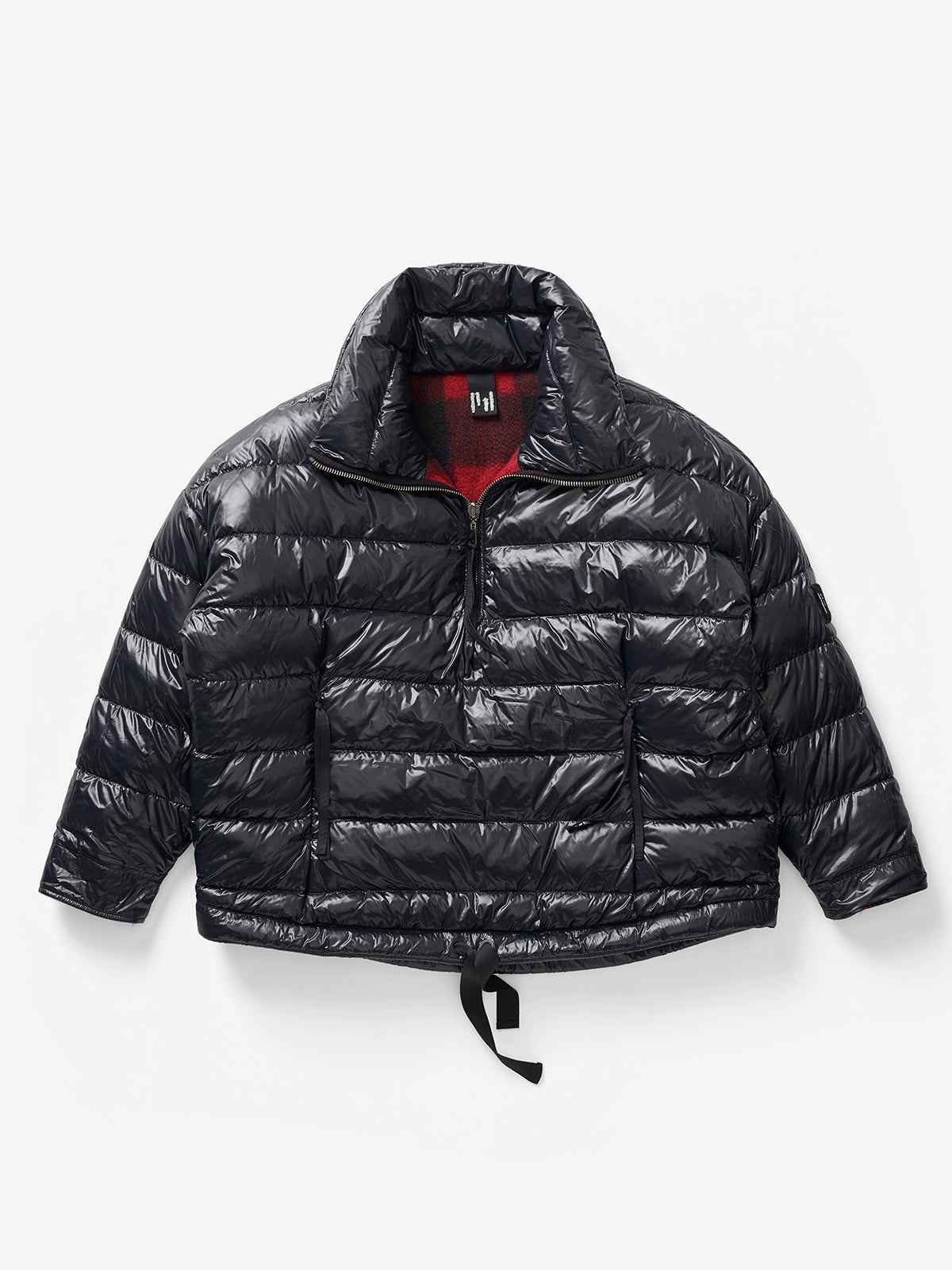 Reversible Wool Half Zip Puffer - Black Plaid