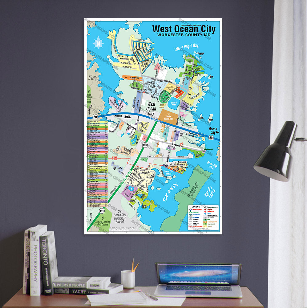 West Ocean City Map, Worcester County, MD - POSTER PRINTS