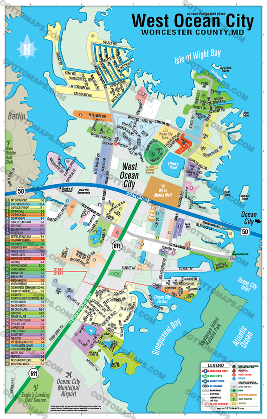 West Ocean City Map, Worcester County, MD - POSTER PRINTS - Lolomo!