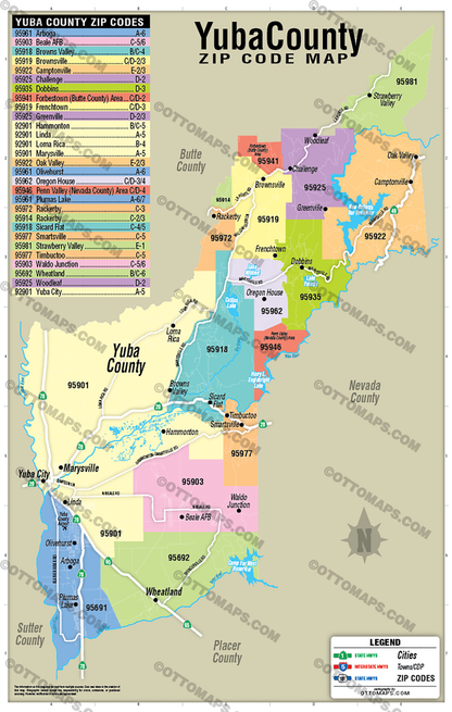 Yuba County Zip Code Map - POSTER PRINTS - Lolomo!