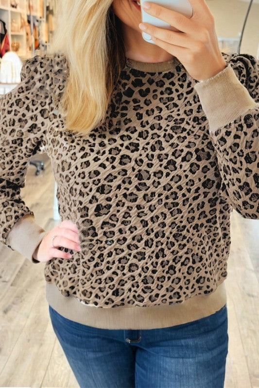 Plus Size Leopard Textured Long Sleeve Top