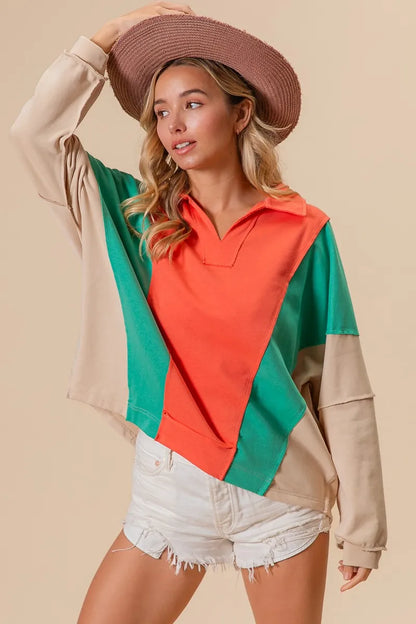 BiBi Colorblock Exposed Seam French Terry Sweatshirt