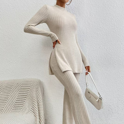 Women’s Ribbed V‑Neck Top & Pants Set