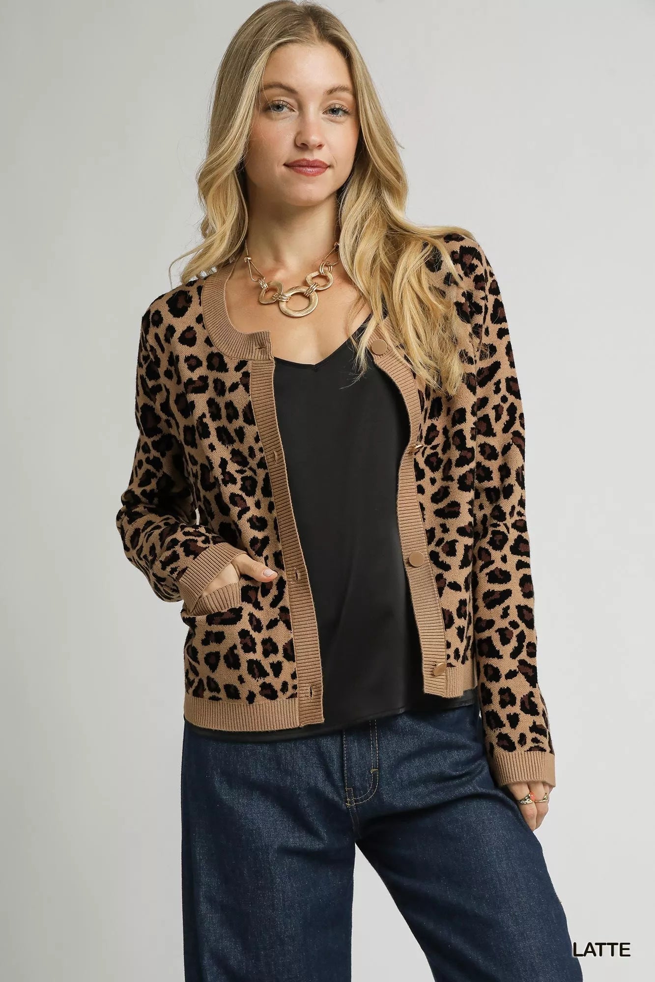 Umgee Leopard Print Button-Down Cardigan
