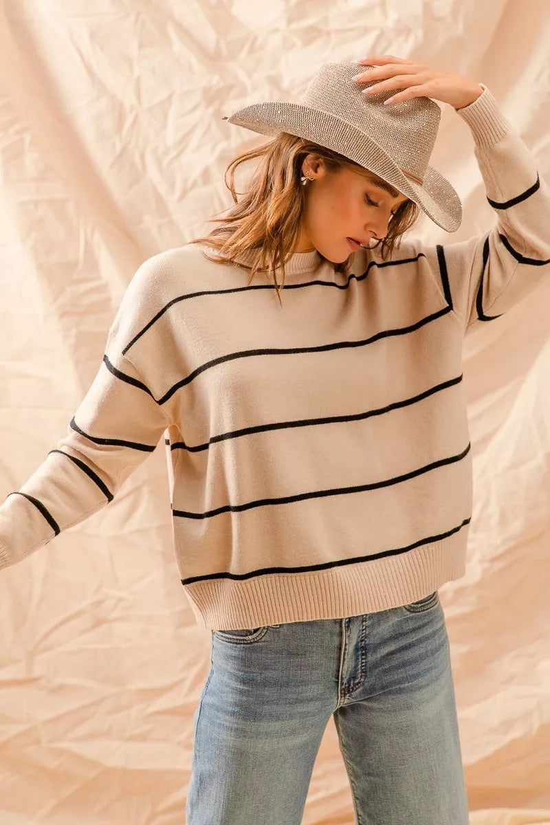 SO ME Stripe Crew Neck Basic Essential Sweater