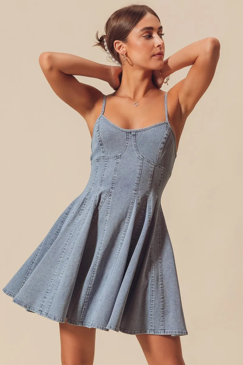 SO ME A Line Fit and Flare Denim Mini Dress