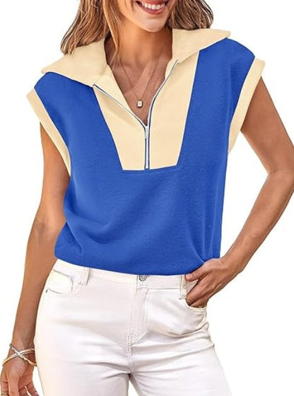 Fisoew Color‑Block Half‑Zip Polo Sweatshirt