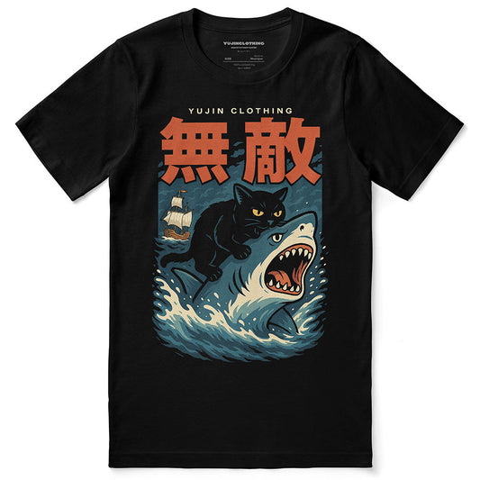 T-shirt chat attaque de requin