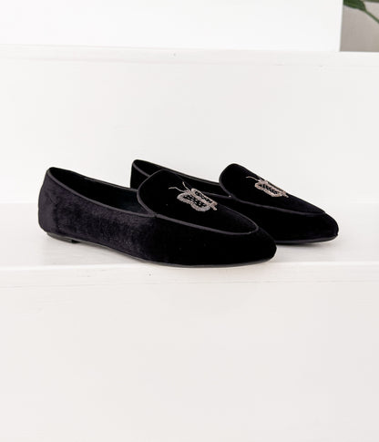 Butterfly Velvet Flats in Black