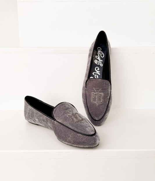 Butterfly Velvet Flats in Grey