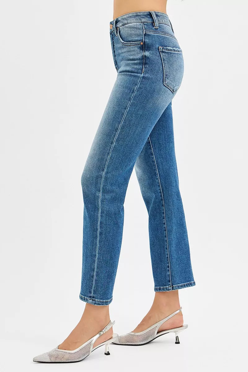 RISEN Tummy Control High Rise Crop Straight Jeans