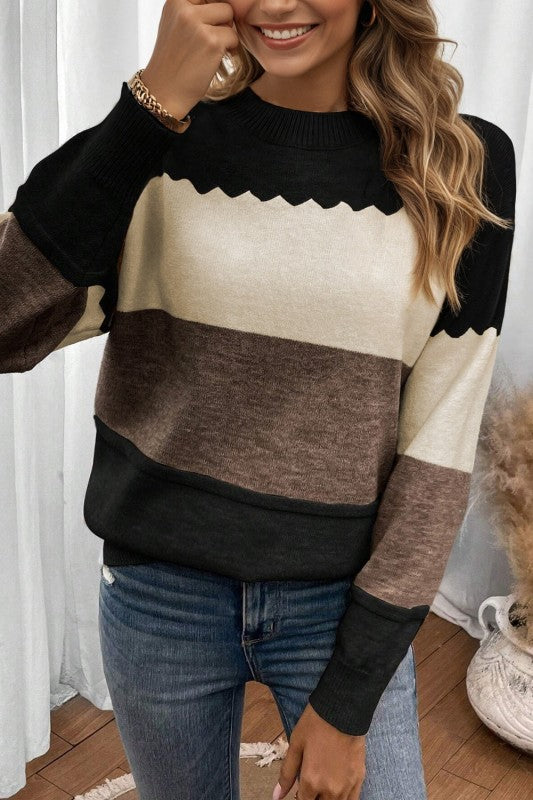 Colorblock Crew Neck Drop Shoulder Sweater