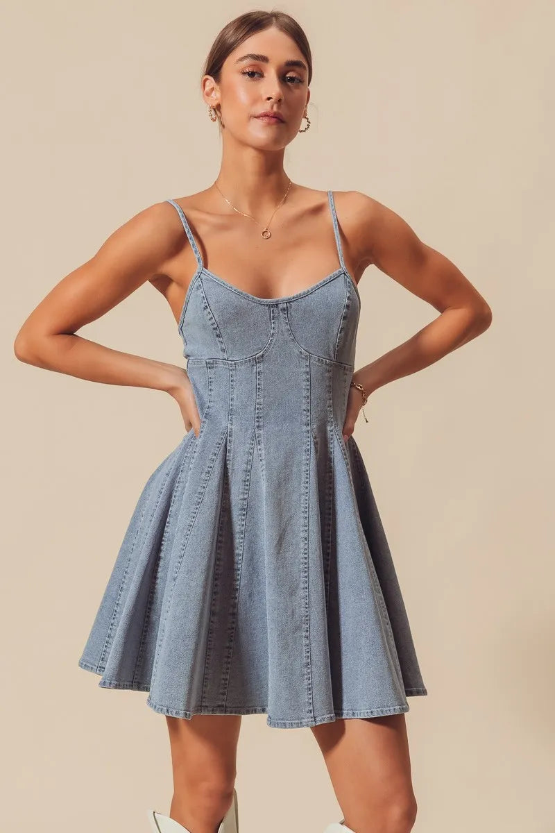 SO ME A Line Fit and Flare Denim Mini Dress