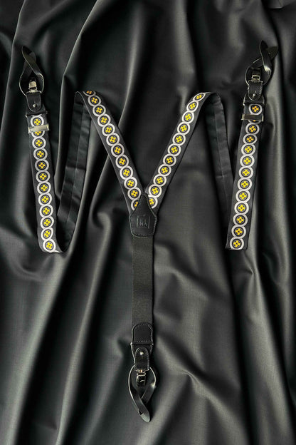 Sicily Lemon Yellow Floral Patterned Silk Suspenders