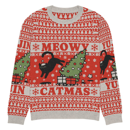Sweat-shirt moche de Noël avec chat Meowy Catmas