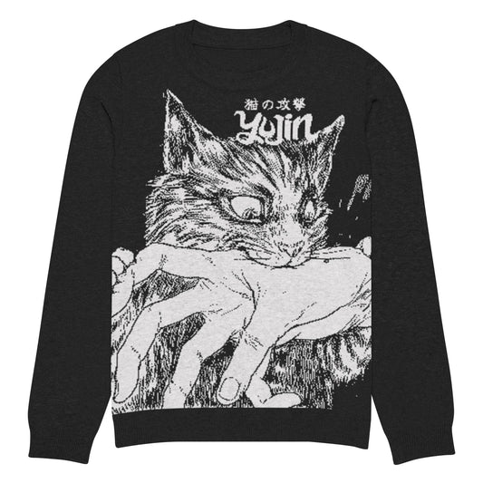 Sweat-shirt tricoté Chat mordu par soudain