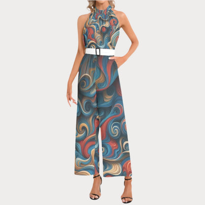 Brooklyn Republic™ Mercy Halter Neck Buckle Belted Jumpsuit