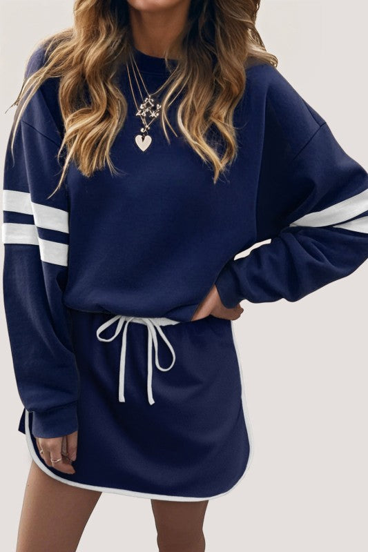 Varsity Stripe Pullover and Mini Skirt Set