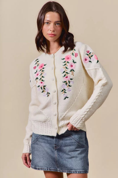 SO ME Floral Embroidered Coquette Sweater Cardigan