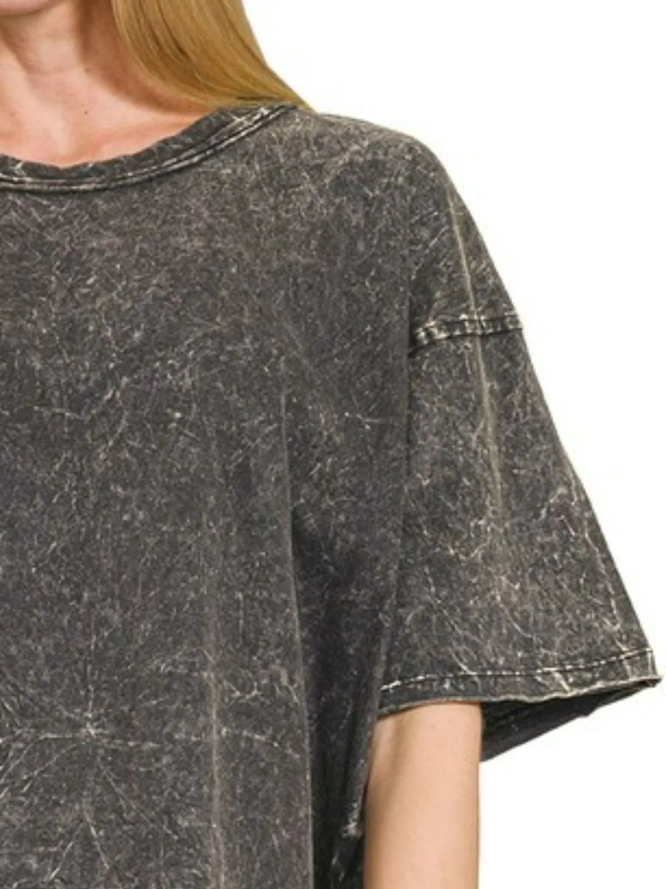 Zenana Acid Crinkle-Washed Oversized T-Shirt in Ash Black