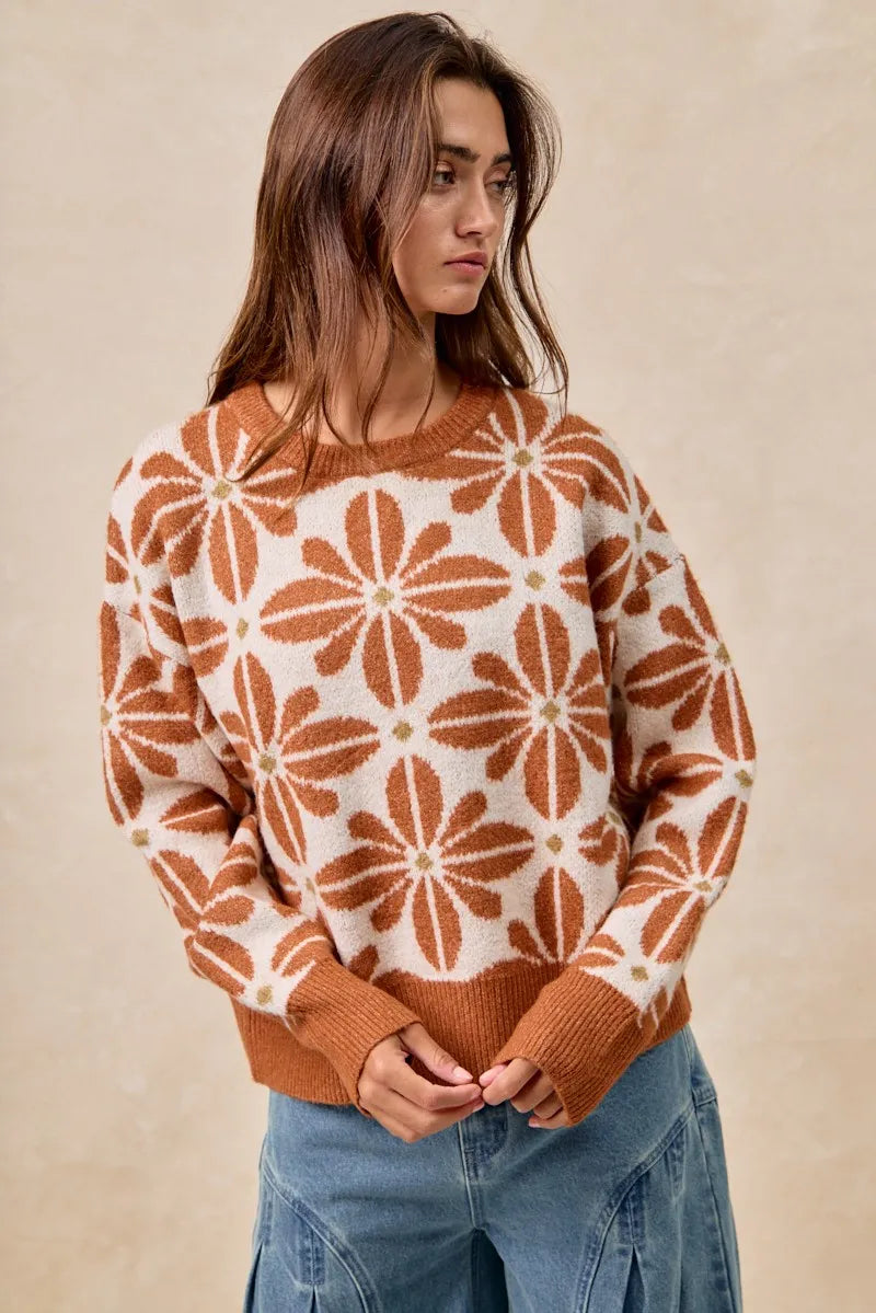 BiBi Flower Pattern Long Sleeve Sweater