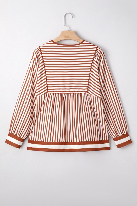 Stripe Long Sleeve Babydoll Blouse