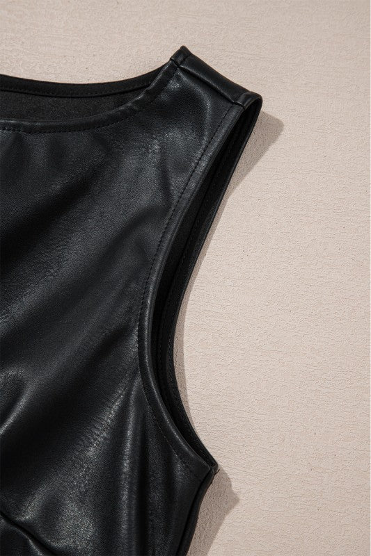 Vegan Leather Sleeveless Mini Dress